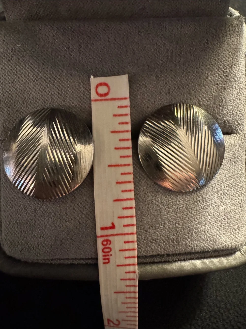 Silver Engraved Geometric Round Stud Earrings 3/4”